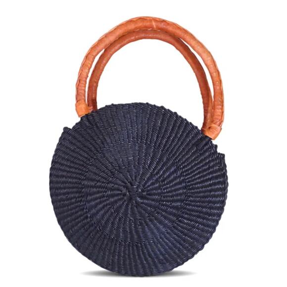 Ti-a Woven Goods Round Purse Bag Woven Handle Top Handle - Picture 1 of 4